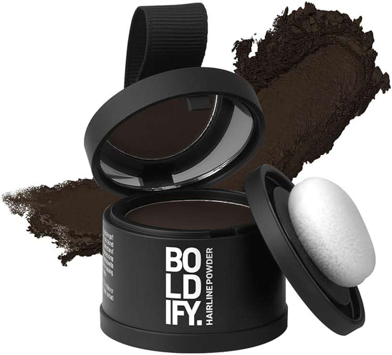 BOLDIFY Hairline Powder - Water-Resistant Root Touch Up Hair Color for Gray Coverage - 24-Hour Stain-Proof, Mess-Free Hair Powder for Thinning Hair - Dark Brown - Image 1