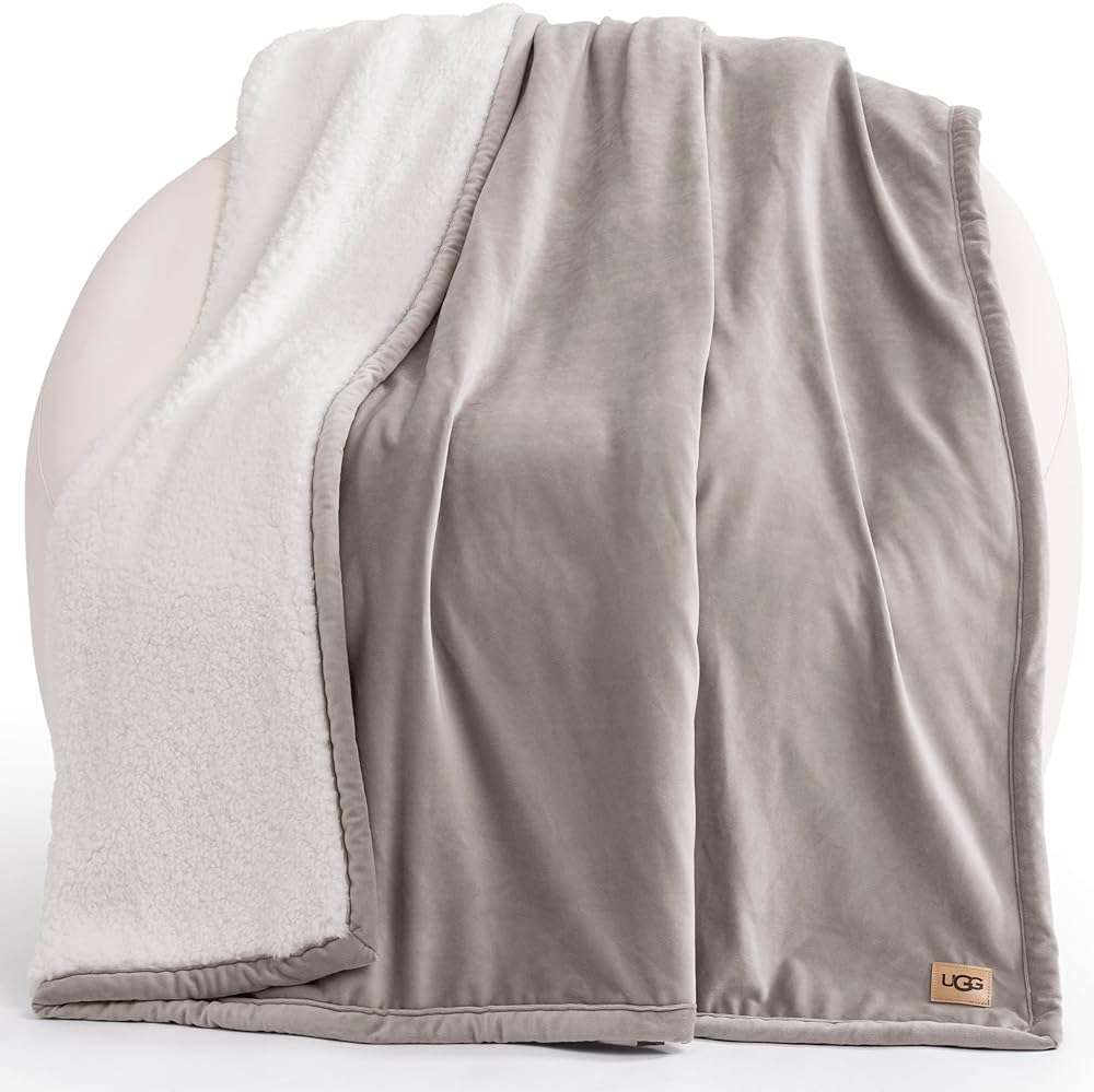 UGG Bliss Throw Blanket Plush Soft Fleece Fluffy Blankets for Bed or Couch Oversized Warm Reversible Machine Washable Medium Weight Home Decor Giftable Throw, 50-inch x 70-inch, Oyster Brown - Image 1