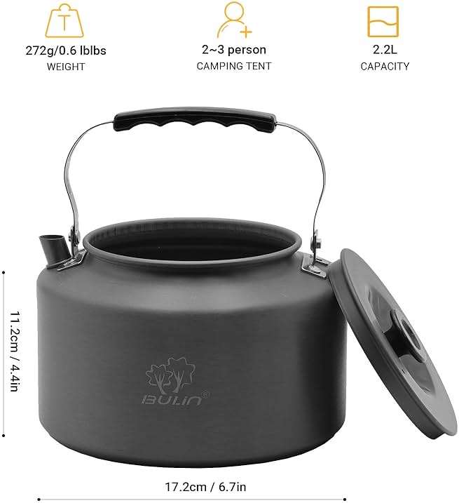 Bulin 1.6L/2.2L Camping Kettle Aluminum Alloy Open Campfire Coffee Tea Pot Fast Heating Outdoor Gear for Boiling Water Ultralight Portable Hiking Picnic Travel - Image 2