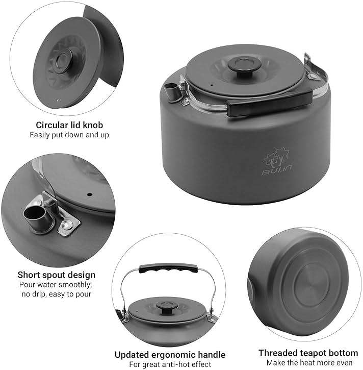 Bulin 1.6L/2.2L Camping Kettle Aluminum Alloy Open Campfire Coffee Tea Pot Fast Heating Outdoor Gear for Boiling Water Ultralight Portable Hiking Picnic Travel - Image 3