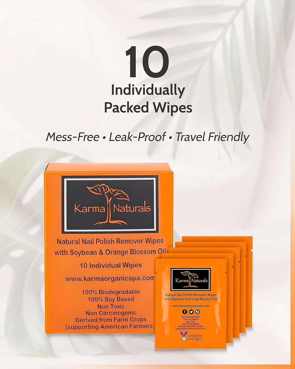 Nail Polish Remover Wipes with Soybean & Orange Blossom Oil - 10 pcs Non-Toxic Nail Polish Remover Wipes - Soy Based Individually Wrapped Pads for Home & Professional Use by Karma Organic - Image 5