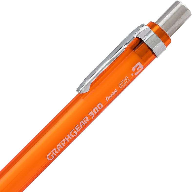 Pentel Arts GraphGear 300 Mechanical Pencil, (0.3mm) Extra-fine line, Orange Barrel, w/small block eraser + 1 lead tube - Image 3