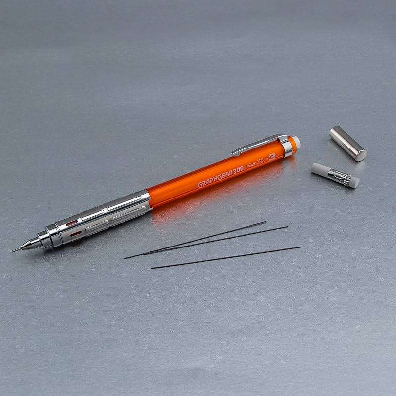 Pentel Arts GraphGear 300 Mechanical Pencil, (0.3mm) Extra-fine line, Orange Barrel, w/small block eraser + 1 lead tube - Image 5