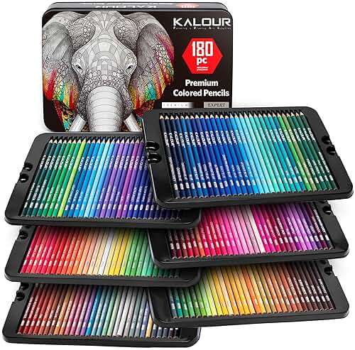 KALOUR 180 Colored Pencil Set for Adults Artists - Rich Pigment Soft Core -12 Metallic Pencil - Ideal for Coloring Drawing Sketching Shading Blending - Vibrant Color（Tin Case） - Image 1