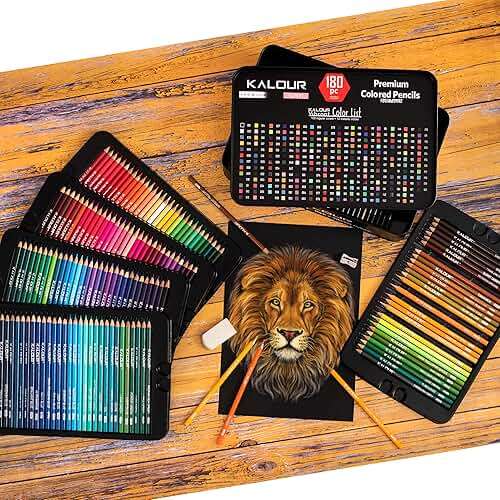 KALOUR 180 Colored Pencil Set for Adults Artists - Rich Pigment Soft Core -12 Metallic Pencil - Ideal for Coloring Drawing Sketching Shading Blending - Vibrant Color（Tin Case） - Image 6