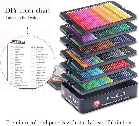 KALOUR 180 Colored Pencil Set for Adults Artists - Rich Pigment Soft Core -12 Metallic Pencil - Ideal for Coloring Drawing Sketching Shading Blending - Vibrant Color（Tin Case） - Image 8