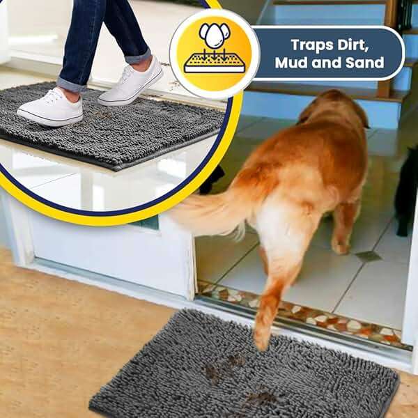 Muddy Mat® | Super Absorbent Door Mat Indoor, Microfiber Quick Dry Chenille Entryway Rug, Non-Slip Front Door Mat, Indoor Mats for Entryway, Machine Washable Pet Rug, Grey 30"x19" - Image 3