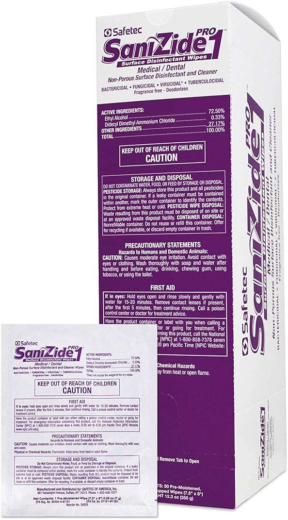 Safetec SaniZide Pro 1 Surface Disinfectant Wipes in 50ct Box (6/Case) - Image 3