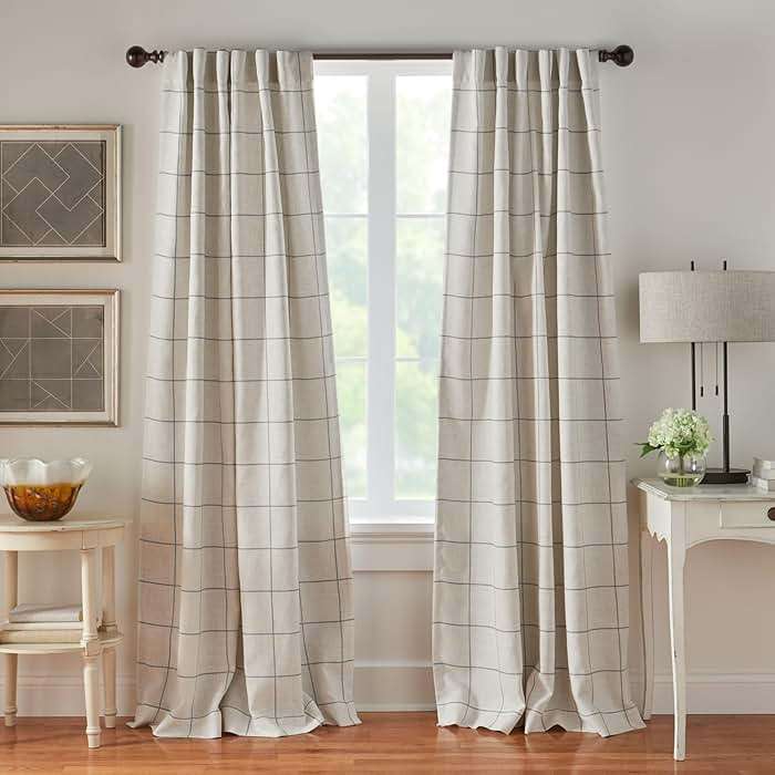 Elrene Home Fashions Brighton Windowpane Plaid Blackout Window Curtain, Living Room and Bedroom Drape with Rod Pocket Tabs, 52" x 95", Grey, 1 Panel - Image 1