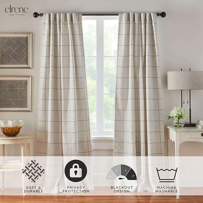 Elrene Home Fashions Brighton Windowpane Plaid Blackout Window Curtain, Living Room and Bedroom Drape with Rod Pocket Tabs, 52" x 95", Grey, 1 Panel - Image 2