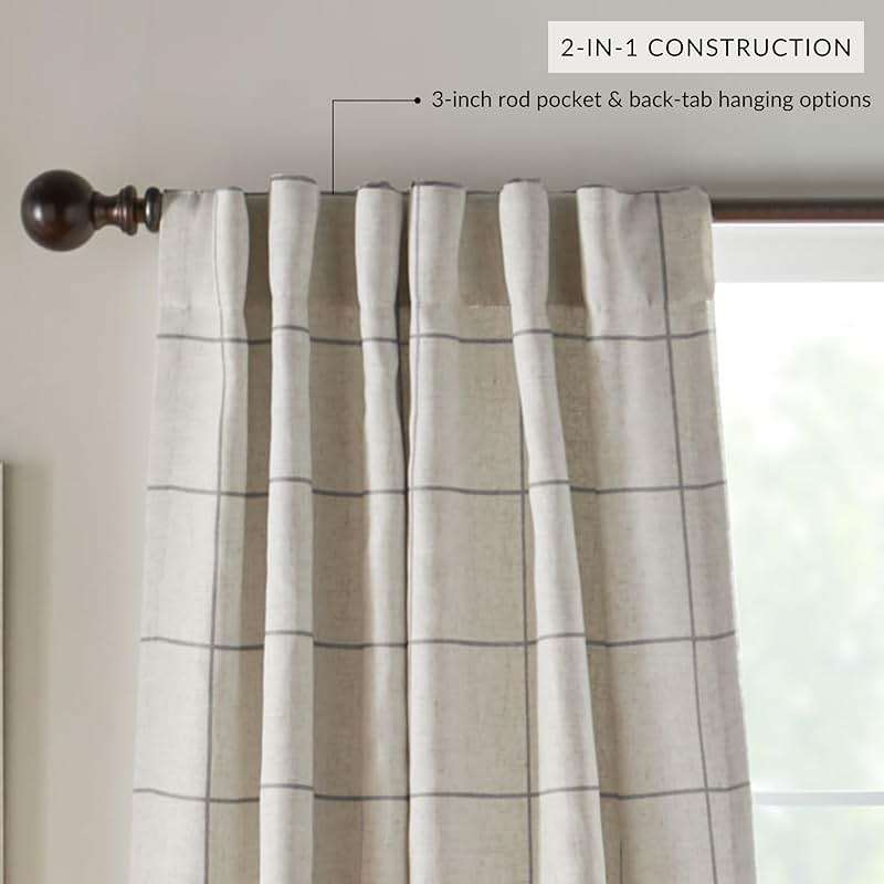 Elrene Home Fashions Brighton Windowpane Plaid Blackout Window Curtain, Living Room and Bedroom Drape with Rod Pocket Tabs, 52" x 95", Grey, 1 Panel - Image 3
