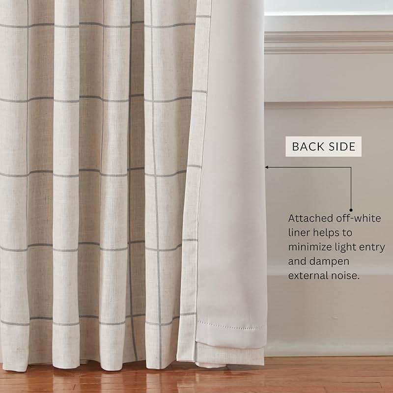 Elrene Home Fashions Brighton Windowpane Plaid Blackout Window Curtain, Living Room and Bedroom Drape with Rod Pocket Tabs, 52" x 95", Grey, 1 Panel - Image 5