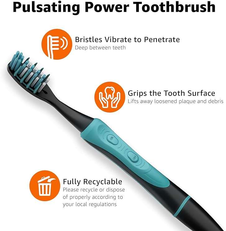 Amazon Basics Soft Electric Toothbrushes for Adults, Pulsating Deep Cleaning, Plaque Removal, Sensitive Gums, Battery Powered, Soft Bristles, 2 Count, Assorted Colors - Image 3