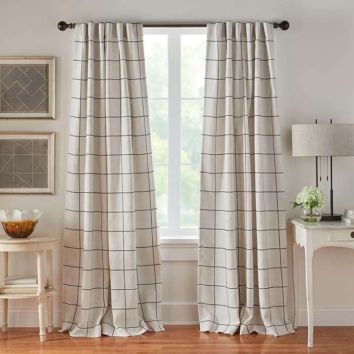 Elrene Home Fashions Brighton Windowpane Plaid Blackout Window Curtain, Living Room and Bedroom Drape with Rod Pocket Tabs, 52" x 95", 1 Panel, Black - Image 1