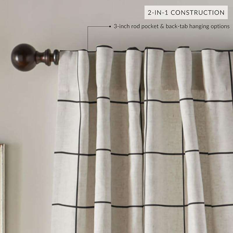 Elrene Home Fashions Brighton Windowpane Plaid Blackout Window Curtain, Living Room and Bedroom Drape with Rod Pocket Tabs, 52" x 95", 1 Panel, Black - Image 3