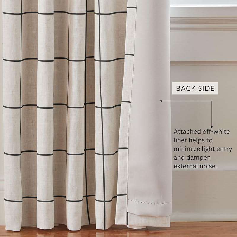 Elrene Home Fashions Brighton Windowpane Plaid Blackout Window Curtain, Living Room and Bedroom Drape with Rod Pocket Tabs, 52" x 95", 1 Panel, Black - Image 5