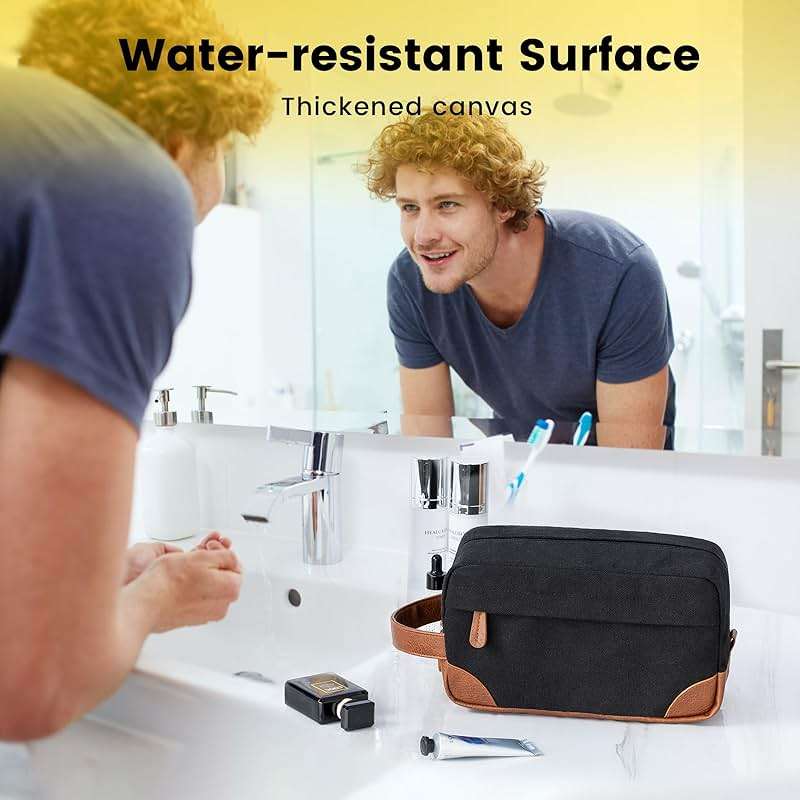 Vorspack Travel Toiletry Bag - Hanging Toiletry Bag for Men Water Resistant Canvas Shaving Bag with Large Capacity for Travel - Black - Image 5