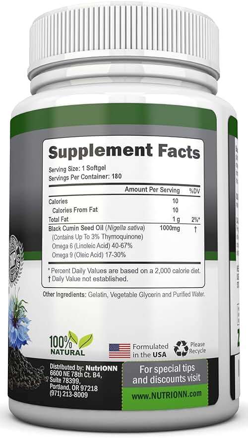 Black Seed Oil - 1000 Mg - 180 Softgels - Cold-Pressed Non-GMO Black Cumin Seed Capsules - Super High Thymoquinone Content - Nigella Sativa - Rich in Omega 6 & 9 Fatty Acids - Immune Health Support - Image 2
