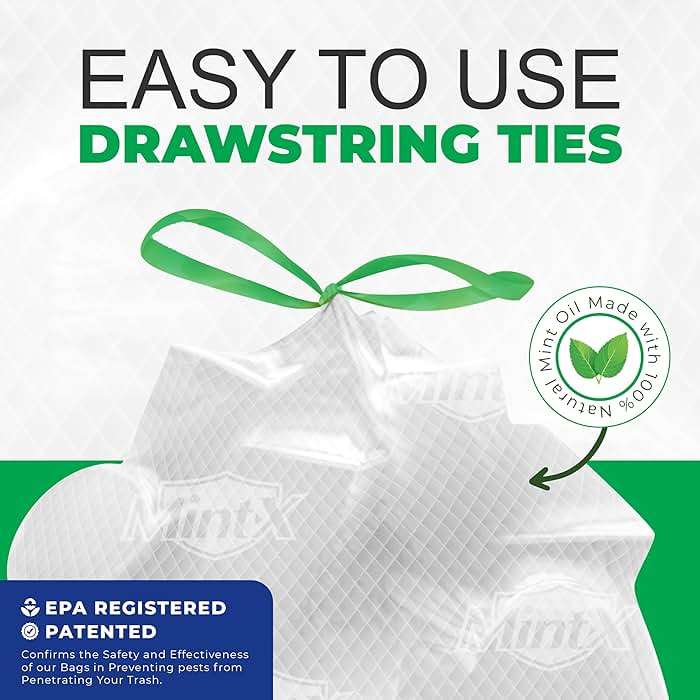 Mint -X Rodent Repellent Indoor Tall Kitchen Drawstring Trash Bags with Mint-Flex Technology; 13 Gallon, 120 Count, White - Image 2