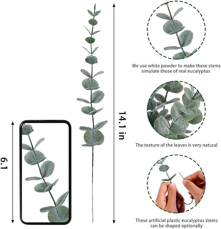CEWOR 24pcs Eucalyptus Stems Artificial Eucalyptus Leaves Fake Greenery Branches Fake Flowers for Wedding Centerpiece Spring Easter Farmhouse Home Decoration - Image 3