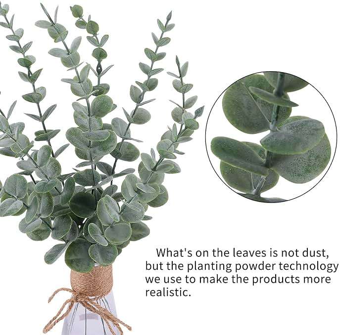 CEWOR 24pcs Eucalyptus Stems Artificial Eucalyptus Leaves Fake Greenery Branches Fake Flowers for Wedding Centerpiece Spring Easter Farmhouse Home Decoration - Image 4