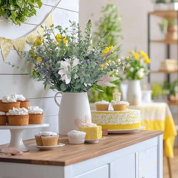 CEWOR 24pcs Eucalyptus Stems Artificial Eucalyptus Leaves Fake Greenery Branches Fake Flowers for Wedding Centerpiece Spring Easter Farmhouse Home Decoration - Image 5