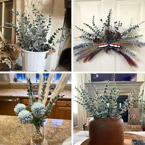 CEWOR 24pcs Eucalyptus Stems Artificial Eucalyptus Leaves Fake Greenery Branches Fake Flowers for Wedding Centerpiece Spring Easter Farmhouse Home Decoration - Image 6