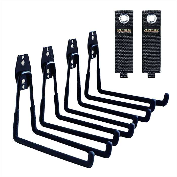 Garage Hooks, 4 Pack Wall Mount Storage Hanger with 2 Extension Cord Holder Organizer, Heavy-Duty 7.5 inch Long Hooks for Ladder, Ski, Sports, Utility, Garden Tool, Hose Storage Rack Organizer - Image 1