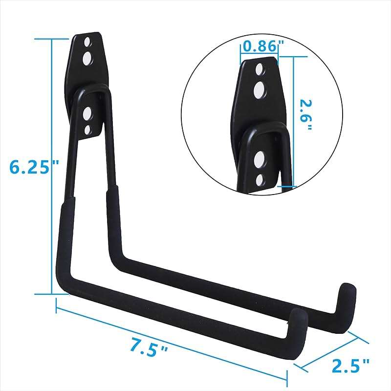 Garage Hooks, 4 Pack Wall Mount Storage Hanger with 2 Extension Cord Holder Organizer, Heavy-Duty 7.5 inch Long Hooks for Ladder, Ski, Sports, Utility, Garden Tool, Hose Storage Rack Organizer - Image 2