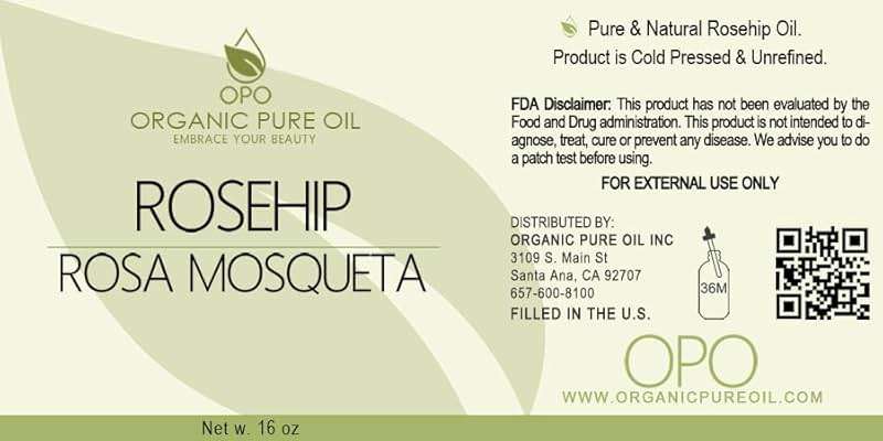 OPO Rosehip Oil - 16 oz - Pure, Unrefined, Cold Pressed, Non-GMO, Vegan Bulk Carrier Oil - Skin, Hair, Nails, Body, Face, Facial Hair - Nourish, Moisturize, Condition Sensitive, Mature, Brittle - Image 2