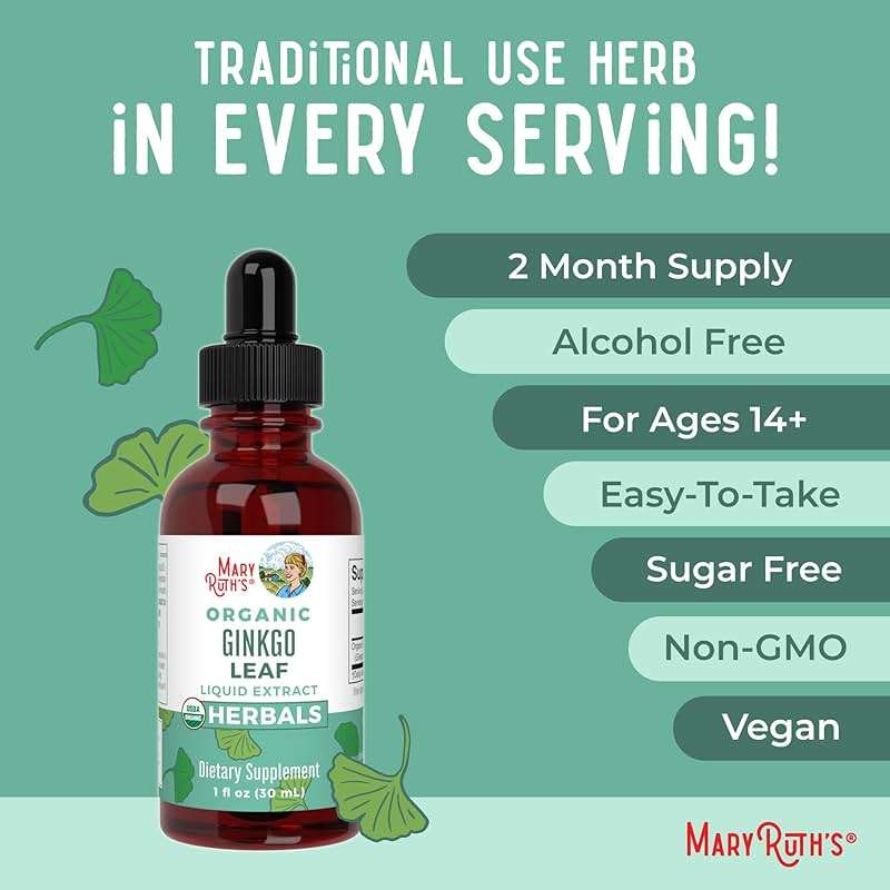 MARYRUTH'S Organics Ginkgo Leaf Liquid Drops | Herbal Supplement | Nootropic | Circulatory System & Nervous System Health | USDA Organic | Non-GMO | Vegan | 60 Servings - Image 7