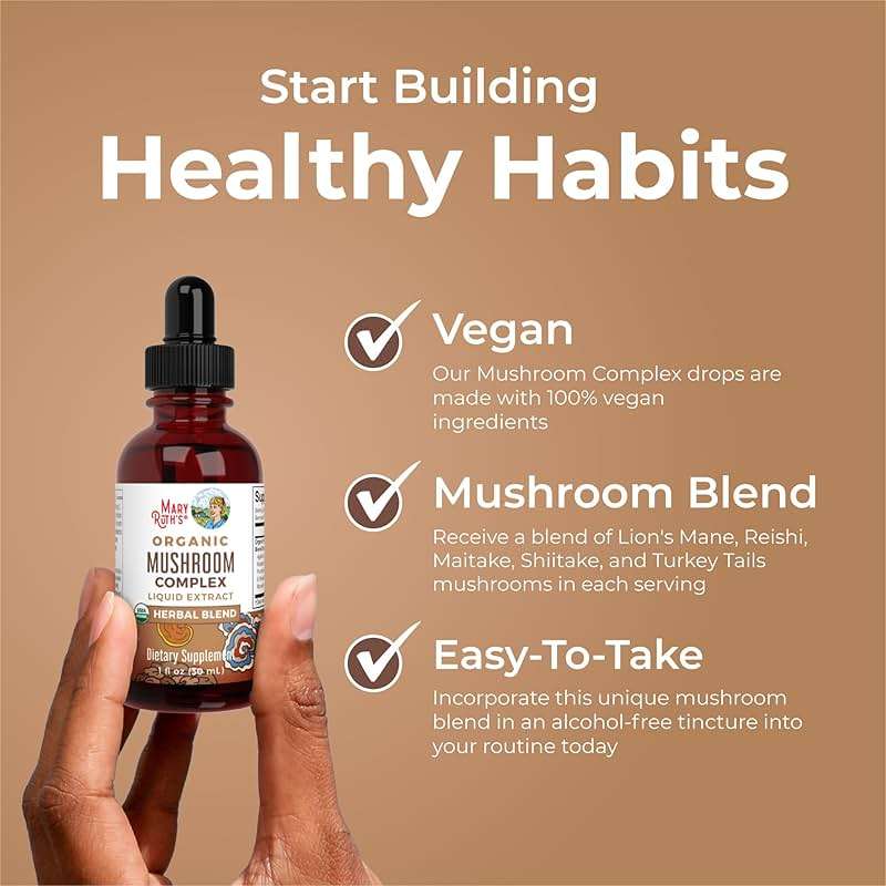 MARYRUTH'S Mushroom Complex | Lion's Mane | Turkey Tail | Reishi Mushroom | Shiitake Mushrooms | Alcohol Free | Mushroom Blend | Organic | Non-GMO | Vegan | 30 Servings - Image 5