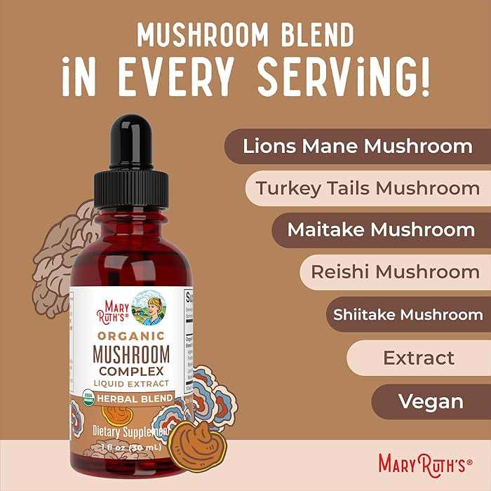 MARYRUTH'S Mushroom Complex | Lion's Mane | Turkey Tail | Reishi Mushroom | Shiitake Mushrooms | Alcohol Free | Mushroom Blend | Organic | Non-GMO | Vegan | 30 Servings - Image 7
