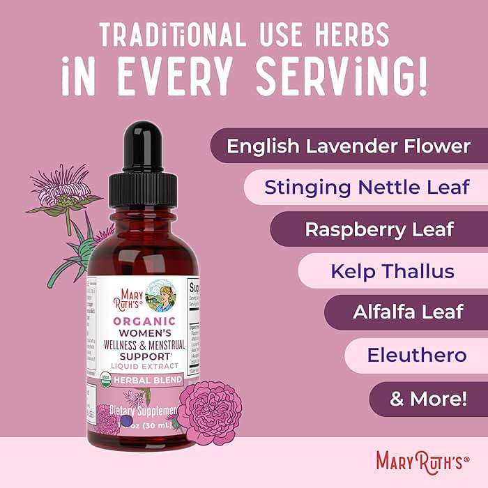 MaryRuth Organics USDA Organic Women's Wellness Liquid Herbal Supplements | Includes Stinging Nettle, Raspberry Leaf, Eleuthero Root, Chaste Tree Berry | Menstrual Support | Non-GMO, Vegan - Image 7
