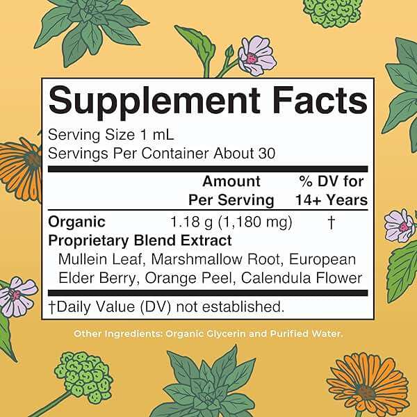 MaryRuth Organics USDA Organic Respiratory Health Liquid Drops with Mullein Leaf | Marshmallow Root & Elderberry | Mullein Drops for Lungs Herbal Blend | Immune Support Supplement | Vegan | 1 Fl Oz - Image 2