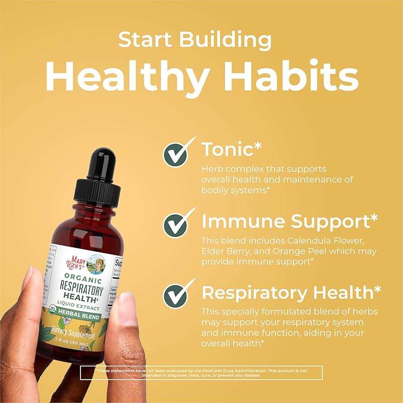 MaryRuth Organics USDA Organic Respiratory Health Liquid Drops with Mullein Leaf | Marshmallow Root & Elderberry | Mullein Drops for Lungs Herbal Blend | Immune Support Supplement | Vegan | 1 Fl Oz - Image 5