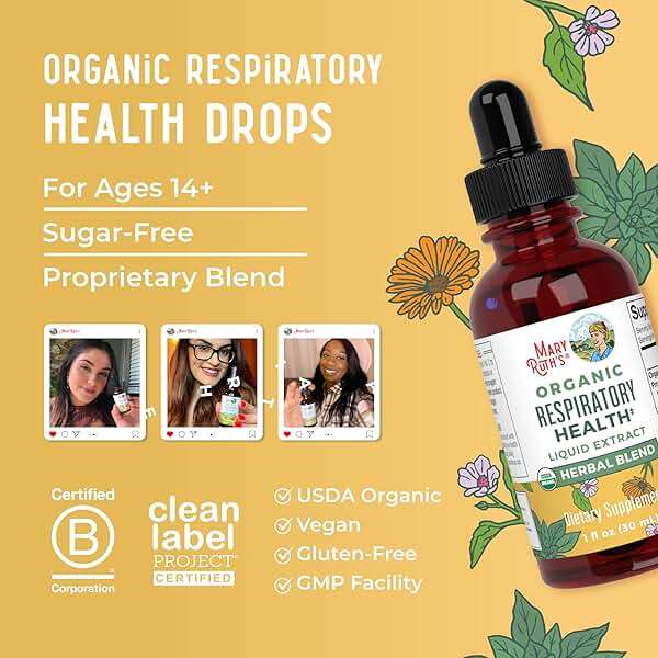 MaryRuth Organics USDA Organic Respiratory Health Liquid Drops with Mullein Leaf | Marshmallow Root & Elderberry | Mullein Drops for Lungs Herbal Blend | Immune Support Supplement | Vegan | 1 Fl Oz - Image 8