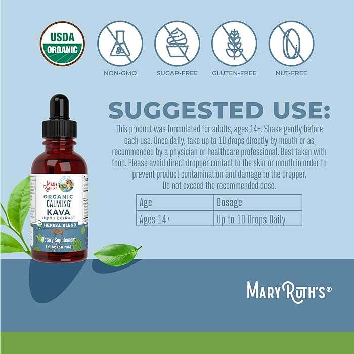 MaryRuth's Kava Root Liquid Extract for Calm & Relaxation | Nervine & Adaptogenic Herbal Blend | USDA Organic | Sugar Free | Gluten Free | Vegan | Non-GMO | Ages 14+ | 1 oz | 30 Day Supply - Image 3
