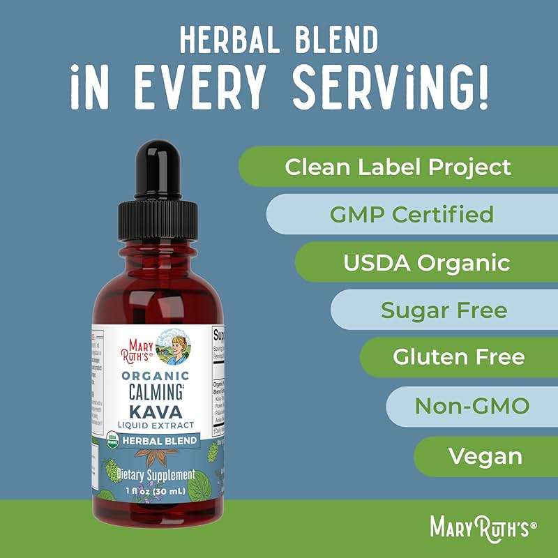 MaryRuth's Kava Root Liquid Extract for Calm & Relaxation | Nervine & Adaptogenic Herbal Blend | USDA Organic | Sugar Free | Gluten Free | Vegan | Non-GMO | Ages 14+ | 1 oz | 30 Day Supply - Image 7