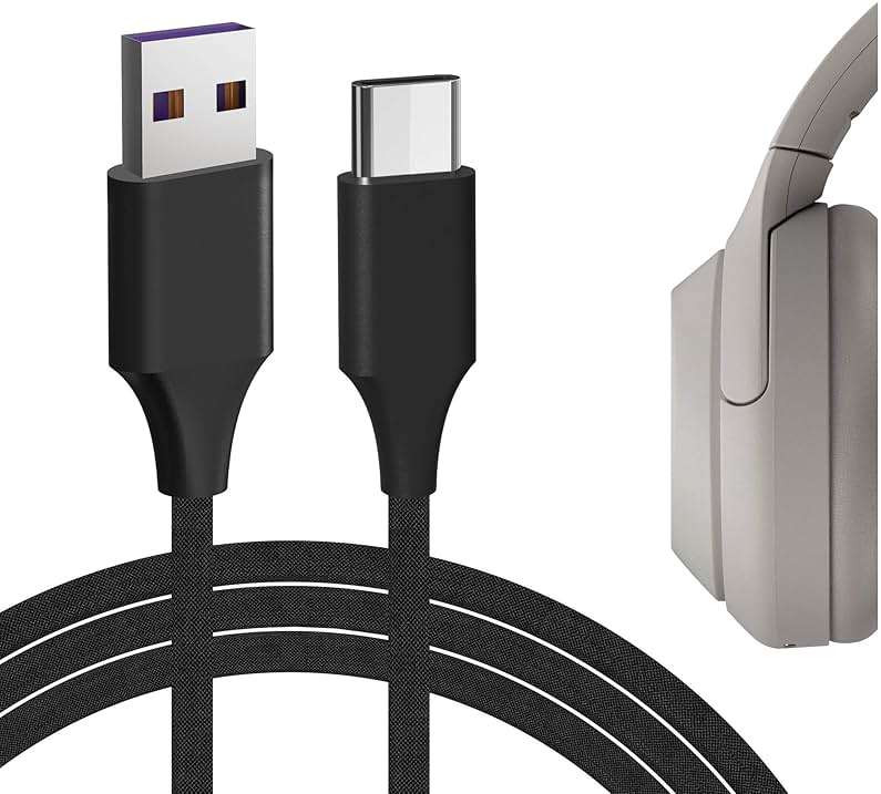 GEEKRIA USB Headphones Cloth Braided Fast Charger Cable Compatible with Sony WH-1000XM6/1000XM5/1000XM4, WH-XB920N/XB910N, CH710N, USB to USB-C Replacement Charging Cord (4ft/120cm) - Image 1