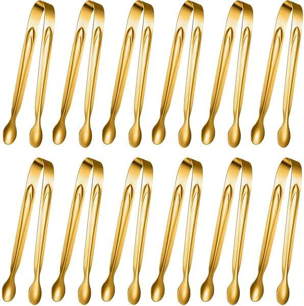 Gejoy 12 Pieces Mini Tongs Stainless Steel Small Sugar Serving Tongs for Charcuterie Board Appetizers Dessert Serving Food Tiny Party Danish Candy(6 Inch,Gold) - Image 1