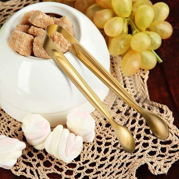 Gejoy 12 Pieces Mini Tongs Stainless Steel Small Sugar Serving Tongs for Charcuterie Board Appetizers Dessert Serving Food Tiny Party Danish Candy(6 Inch,Gold) - Image 3