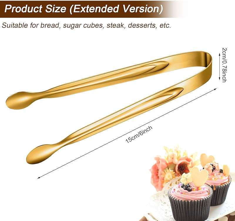 Gejoy 12 Pieces Mini Tongs Stainless Steel Small Sugar Serving Tongs for Charcuterie Board Appetizers Dessert Serving Food Tiny Party Danish Candy(6 Inch,Gold) - Image 4