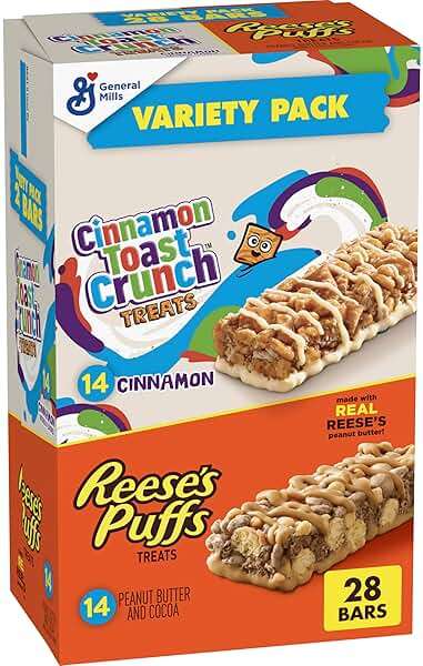 Cinnamon Toast Crunch and REESE'S PUFFS Cereal Treat Bars, Snack Bars, Value Pack, 28 Ct, 23.8 oz - Image 1