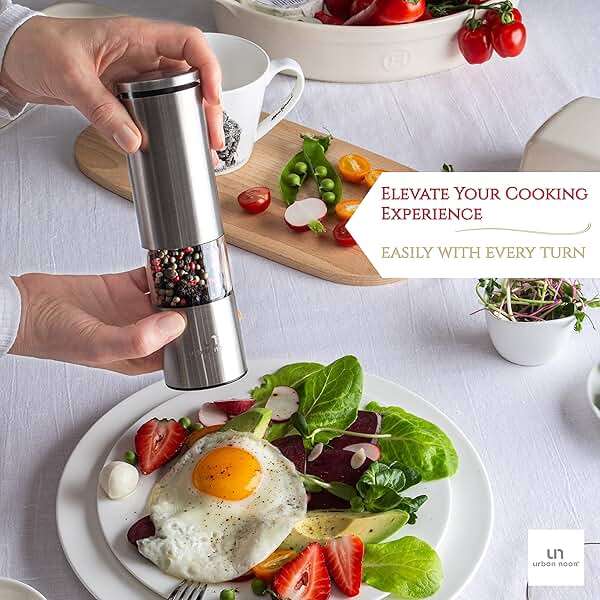 Salt and Pepper Grinder Set - Stainless Steel Pepper Grinder and Salt Grinder with Tray in Luxurious Gift-Box - Manual Mills with Ceramic Grinders and Adjustable Coarseness (Set of 2 plus Tray) - Image 2