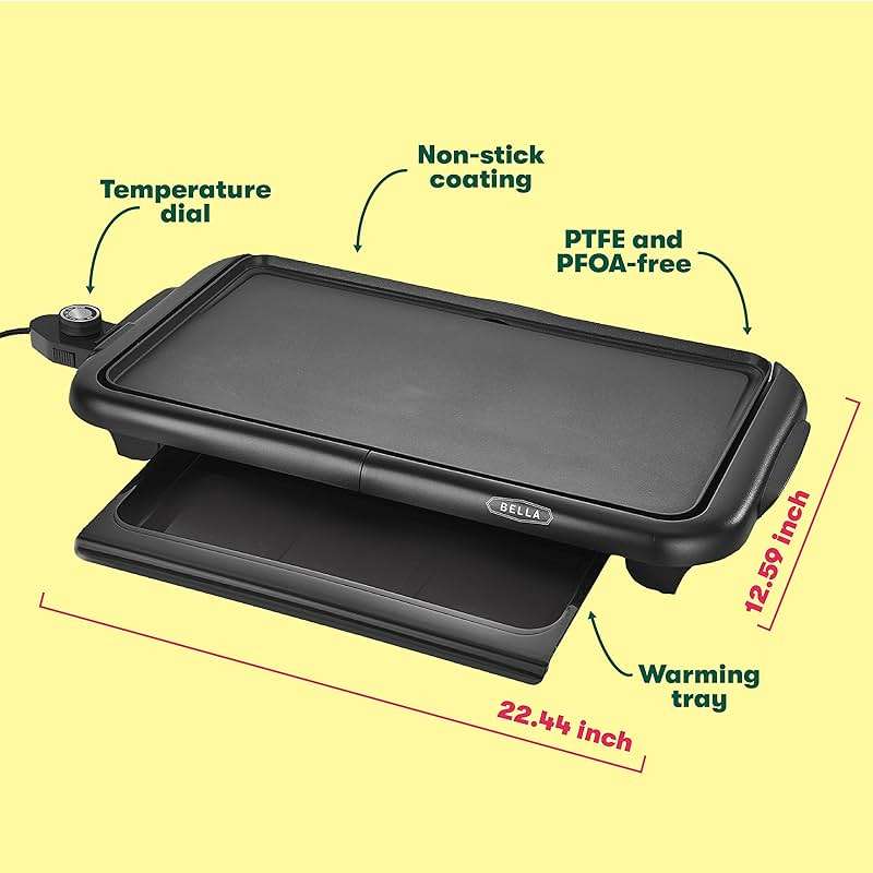 bella Electric Griddle with Warming Tray - Smokeless Indoor Grill, Nonstick Surface, Adjustable Temperature & Cool-touch Handles, 10" x 18", Copper/Black, PFOA & PTFE Free - Image 3