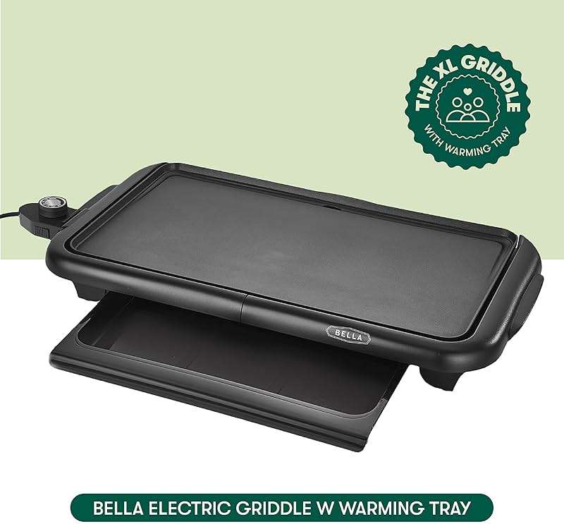 bella Electric Griddle with Warming Tray - Smokeless Indoor Grill, Nonstick Surface, Adjustable Temperature & Cool-touch Handles, 10" x 18", Copper/Black, PFOA & PTFE Free - Image 4