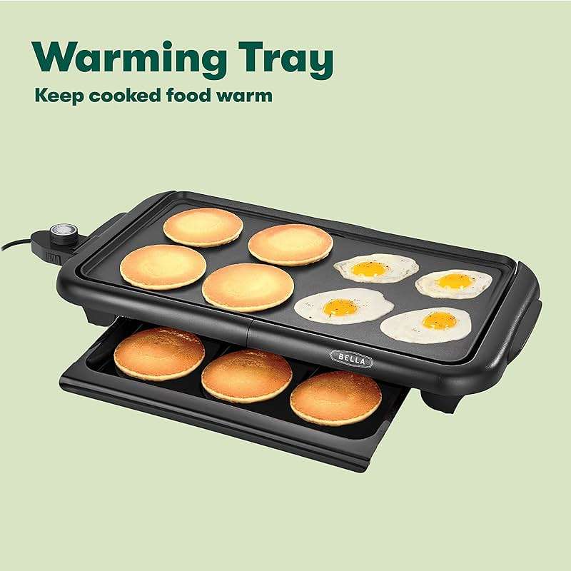 bella Electric Griddle with Warming Tray - Smokeless Indoor Grill, Nonstick Surface, Adjustable Temperature & Cool-touch Handles, 10" x 18", Copper/Black, PFOA & PTFE Free - Image 5