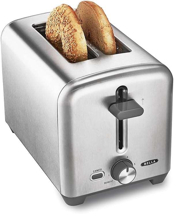 bella Stainless Steel 2 Slice Toaster with Extra Wide Slots & Removable Crumb Tray - 6 Browning Options, Auto Shut Off & Reheat Function - Toast Bread, Bagel & Waffle - Image 1