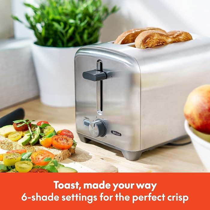 bella Stainless Steel 2 Slice Toaster with Extra Wide Slots & Removable Crumb Tray - 6 Browning Options, Auto Shut Off & Reheat Function - Toast Bread, Bagel & Waffle - Image 8